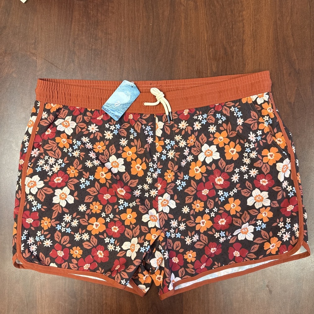 Men's Brisira Swim Trunks 3XL Size 40 Rust Color Hawaiian Floral